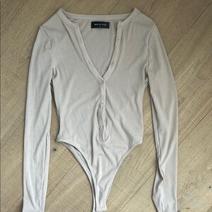 White Fox Beige Long Sleeve Bodysuit